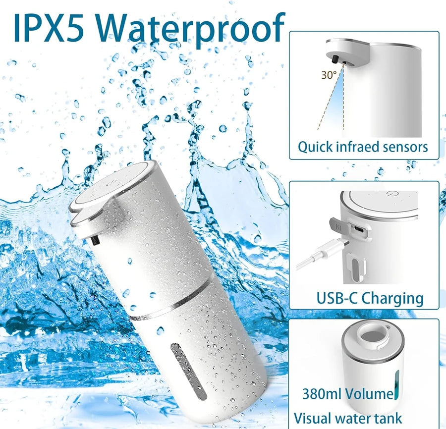 USB Rechargeable Automatic Soap Dispenser, 380Ml Touchless Sensor Foaming for Kitchen Bathroom, 4-Level Adjustable